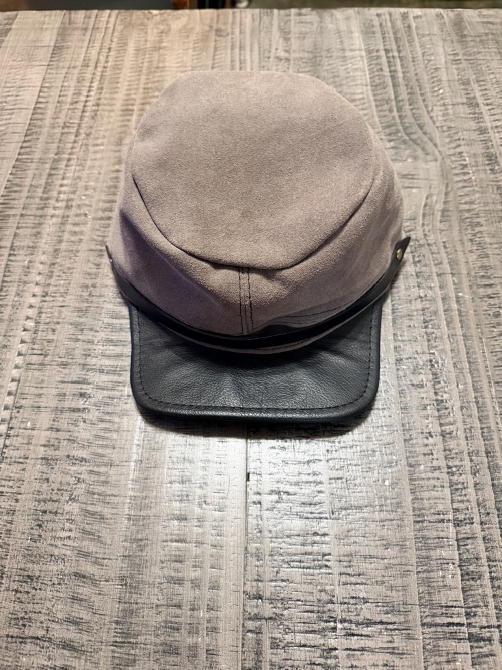 Suede Panel Cap with Black Leather Visor